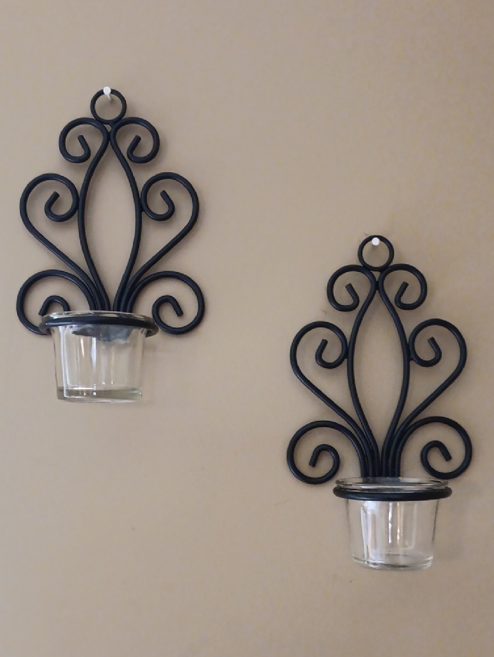 Set Of Two Black Iron Angel Wings Wall Sconces.  7 1/2"H X 4 1/2"W